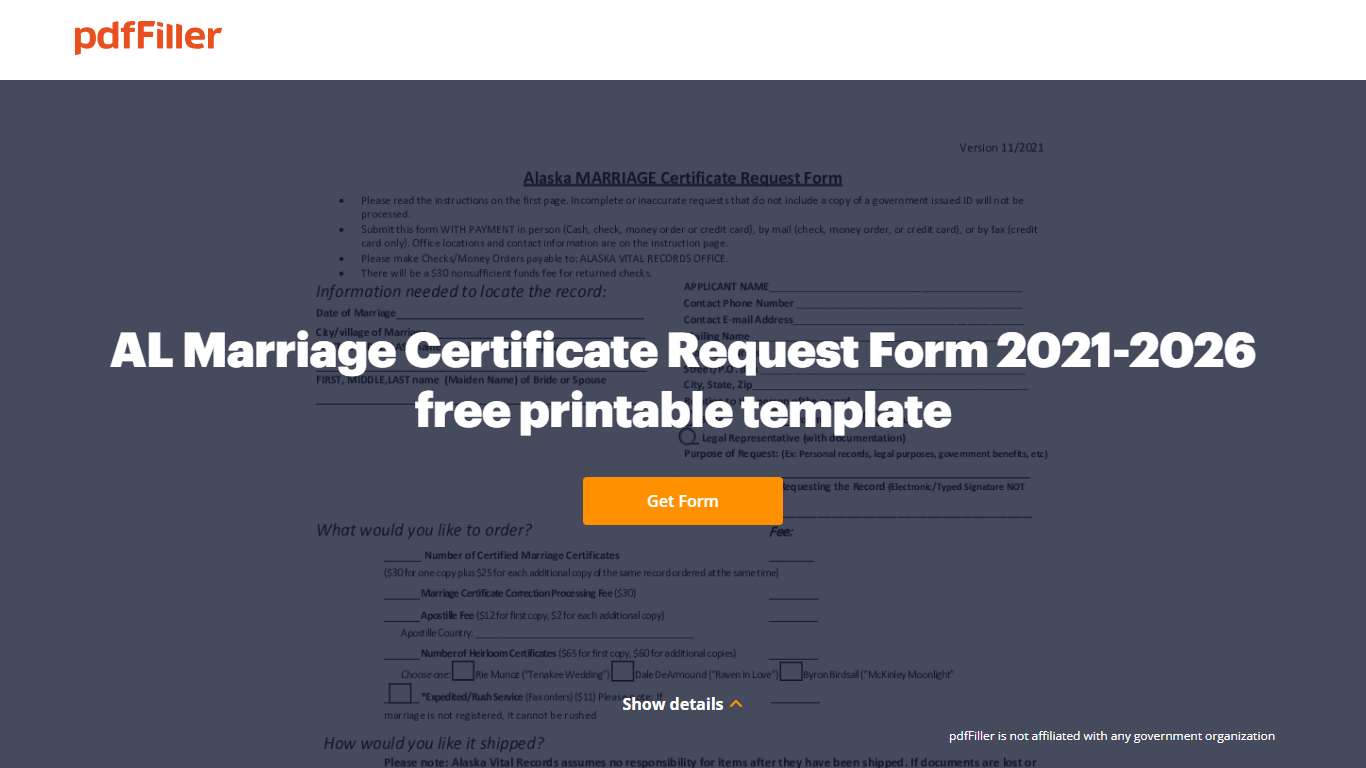 2021-2026 AL Marriage Certificate Request Form Fill Online, Printable, Fillable, Blank - pdfFiller