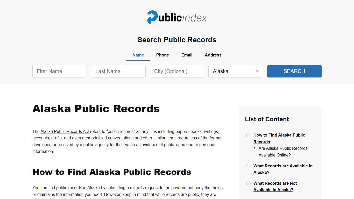 Alaska Public Records Online - ThePublicIndex